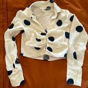 White Polka Dot Cropped Blouse